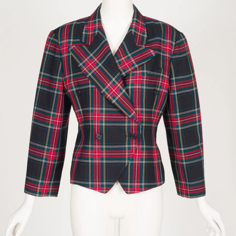 Georges Rech 1980s Vintage Tartan Wool Double-Breasted Blazer Sz M